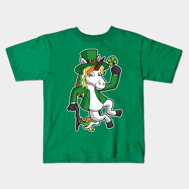 Lucky Irish Unicorn Leprechaun St Patrick's Day Heel Click Kids T-Shirt by E